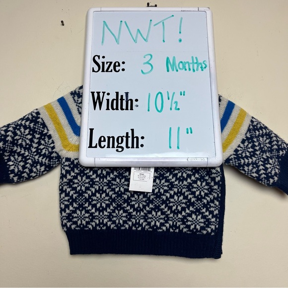 VINTAGE NWT ‘04 Baby Gap 3 months Lined Lambs wool sweater blue fair isle - Picture 9 of 12